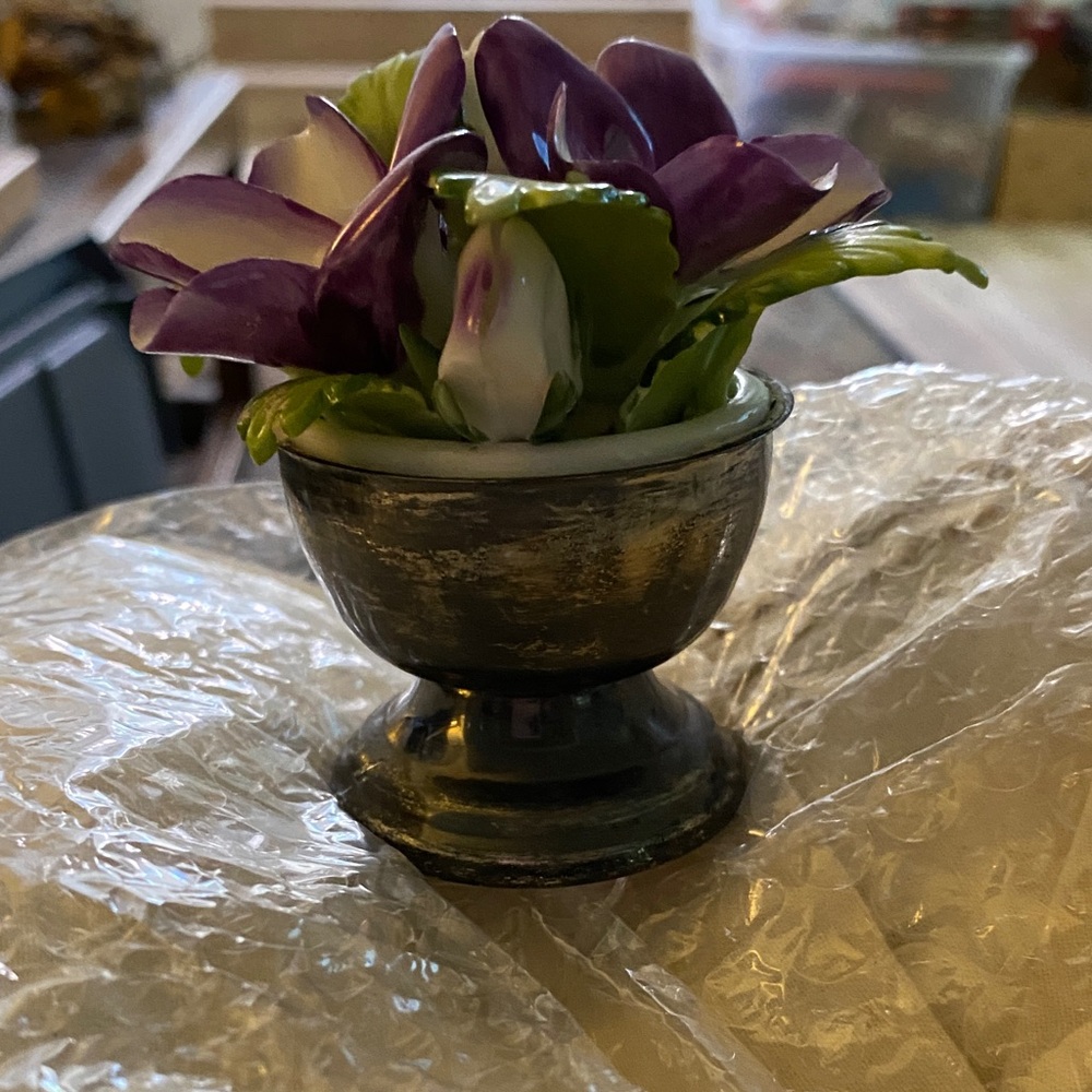 Elegant Purple and Green Floral Arrangement in Silver Vase